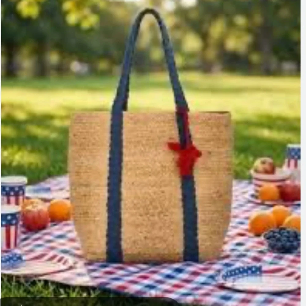 🦞Beach Icons Large Woven Jute Tote Bag 